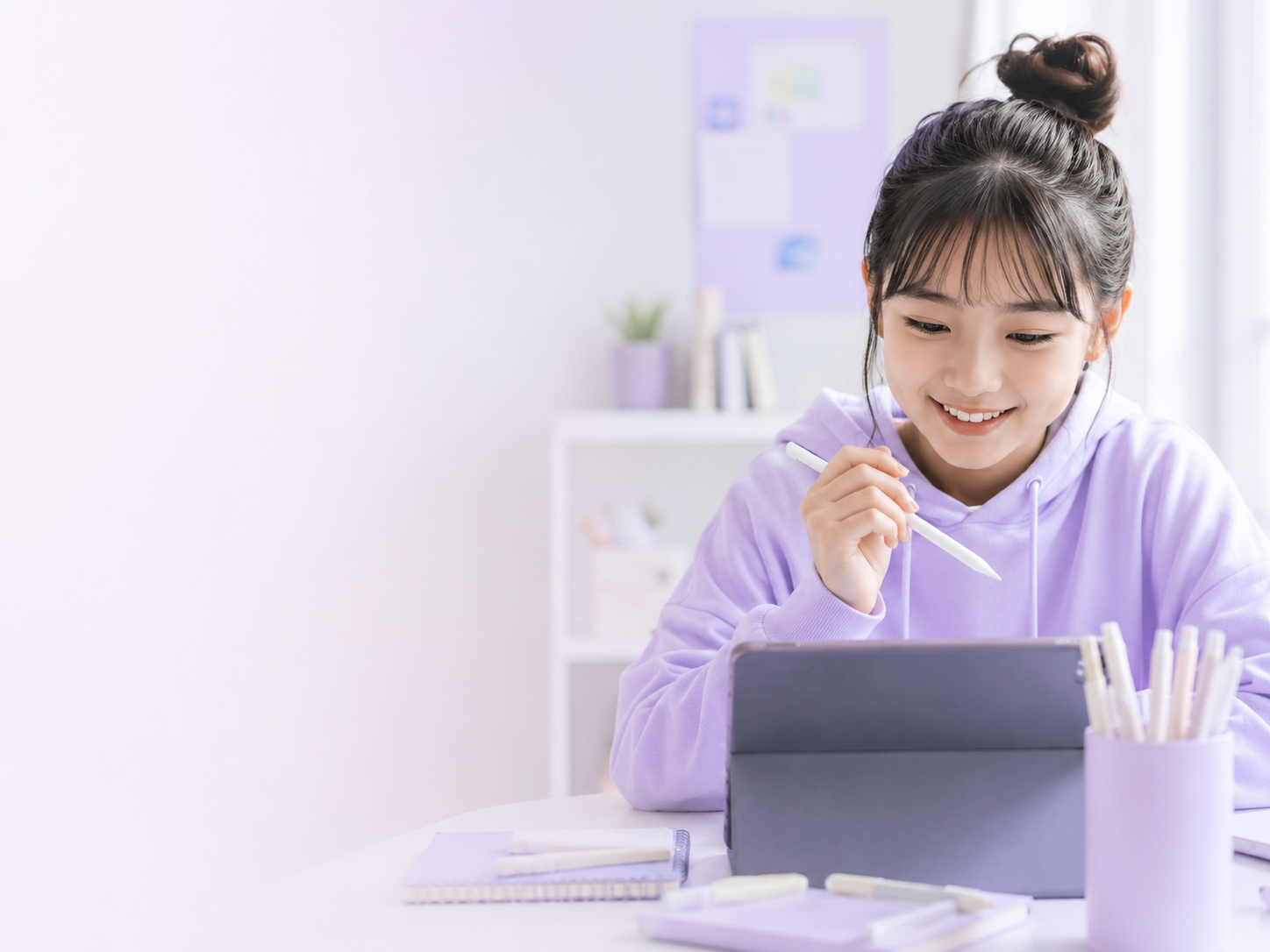 学生がタブレットで好きなことを学ぶ様子