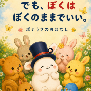 こんにちは。 ぼくは、 ボテうさ。 みんなと、 ちょっとだけちがうんだ。