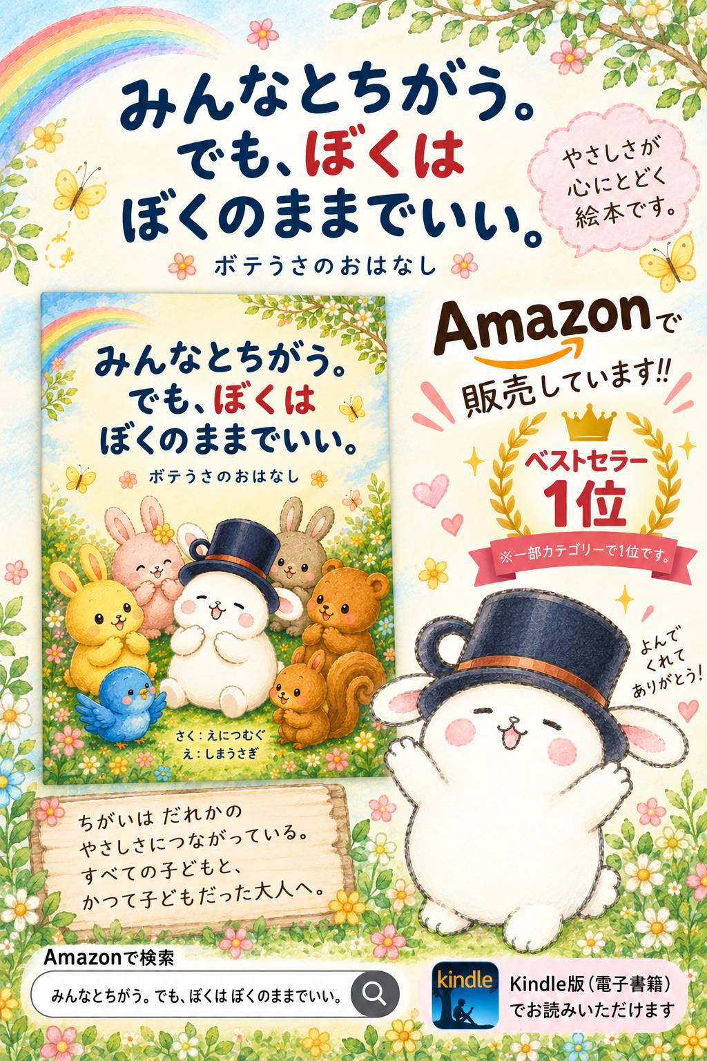 絵本『みんなとちがう。でも、ぼくはぼくのままでいい。ボテうさのおはなし』表紙